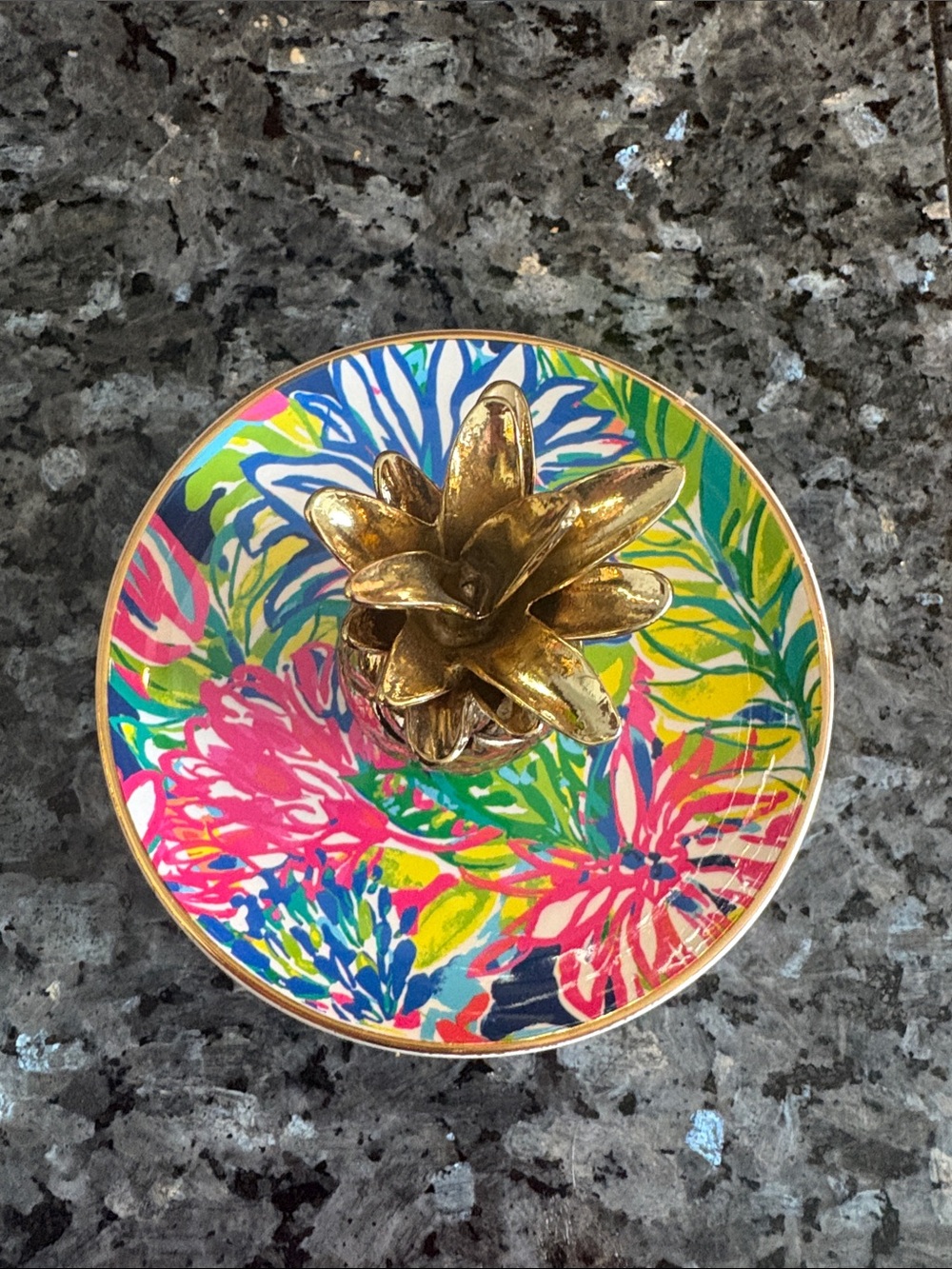 Lilly Pulitzer White Ceramic Trinket Bowl with Gold Accent